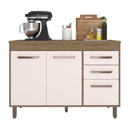 Balcão Flex Com 3 Portas e 2 Gavetas Sem Tampo Barcelona Cor Carvalho Oak Off White Poliman Móveis Imagem de Balcão Flex Com 3 Portas e 2 Gavetas Sem Tampo Barcelona Cor Carvalho Oak Off White Poliman Móveis