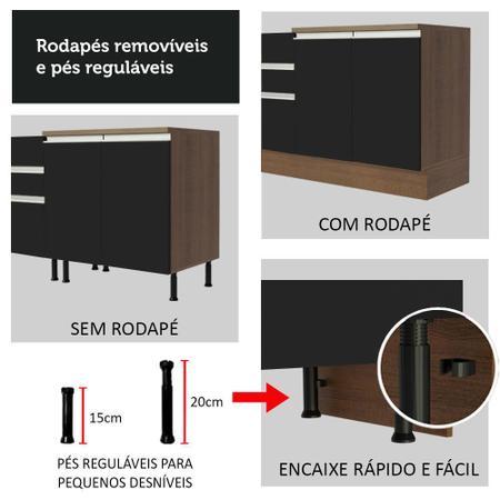Imagem de Balcão Gabinete de Pia Armário de Cozinha 120 cm 2 Portas Rustic/Preto Glamy Madesa