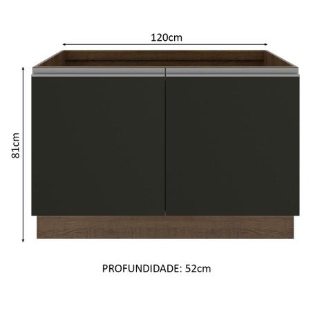 Imagem de Balcão Gabinete de Pia Armário de Cozinha 120 cm 2 Portas Rustic/Preto Glamy Madesa