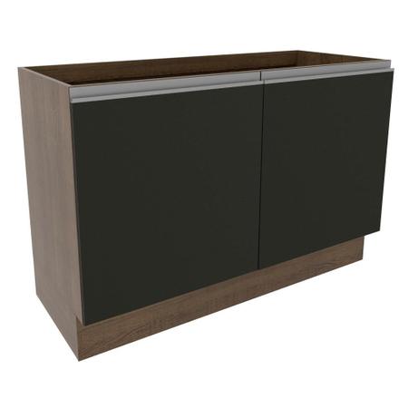 Imagem de Balcão Gabinete de Pia Armário de Cozinha 120 cm 2 Portas Rustic/Preto Glamy Madesa