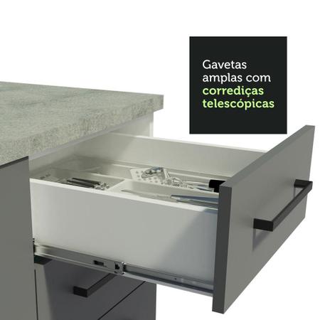 Imagem de Balcão Gabinete de Pia Cozinha 150 cm 2 Gavetas 2 Portas (Com Tampo) Branco/Cinza Agata Madesa