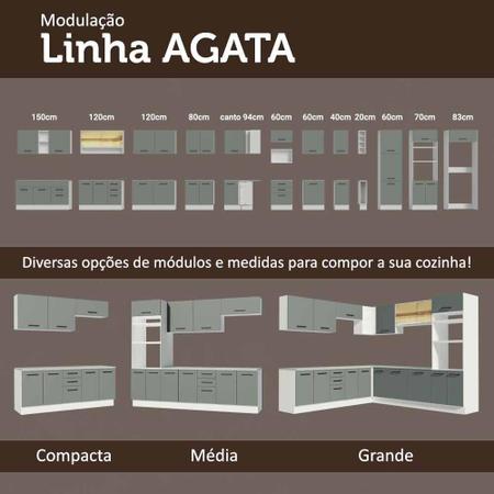 Imagem de Balcão Gabinete de Pia Cozinha 150 cm 2 Gavetas 2 Portas (Com Tampo) Branco/Cinza Agata Madesa