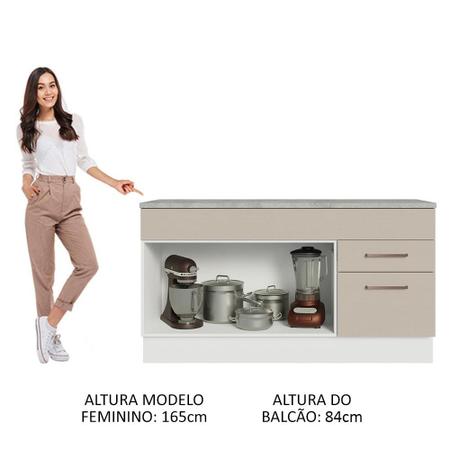 Imagem de Balcão Gabinete de Pia Cozinha 150 cm 2 Gavetas 2 Portas (Com Tampo) Branco/Crema Agata Madesa