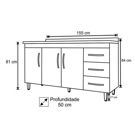 Imagem de Balcão Gabinete de Pia Isabel 160cm 3 Portas 3 Gavetas - AJL Móveis