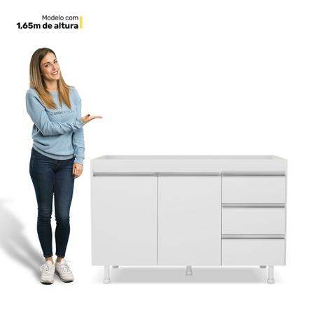 Imagem de Balcão Gabinete Lux Para Pia de 120cm 100% MDF Sem Tampo 02 Portas e 03 Gavetas Branco - Desk Design