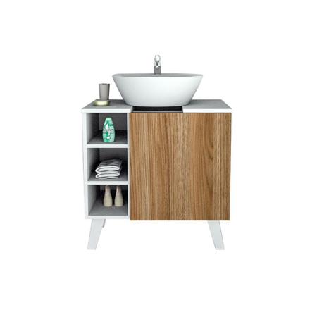 Balcão Gabinete para Banheiro 1 Porta 3 Nichos 60 cm Slim Appunto Branco e Castanho Imagem de Balcão Gabinete para Banheiro 1 Porta 3 Nichos 60 cm Slim Appunto Branco e Castanho