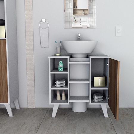 Balcão Gabinete para Banheiro 1 Porta 3 Nichos 60 cm Slim Appunto Branco e Castanho Imagem de Balcão Gabinete para Banheiro 1 Porta 3 Nichos 60 cm Slim Appunto Branco e Castanho