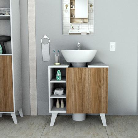Balcão Gabinete para Banheiro 1 Porta 3 Nichos 60 cm Slim Appunto Branco e Castanho Imagem de Balcão Gabinete para Banheiro 1 Porta 3 Nichos 60 cm Slim Appunto Branco e Castanho