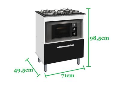 Imagem de Balcão gabinete para cooktop de 5 bocas e para forno elét. bur 01 porta cor branco preto com tampo marmorizado