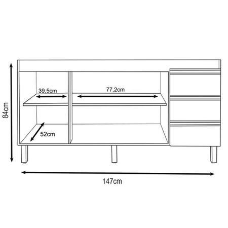 Imagem de Balcão Gabinete Para Pia 150cm Sem Tampo 3 Portas Karen P14 Branco - Mpozenato