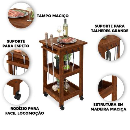 Imagem de Balcão Móvel Churrasco Madeira Maciça Imbuia FlameFlex Shop JM