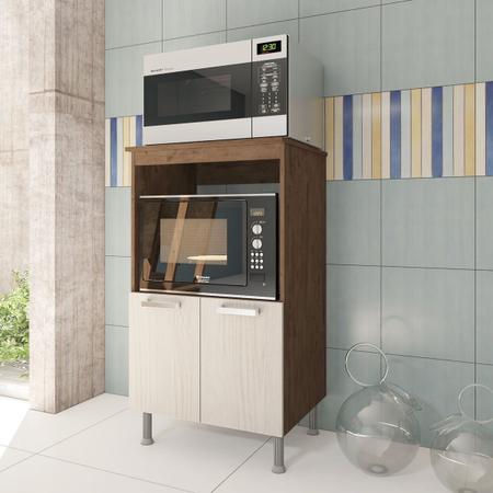 Imagem de Balcão Multiuso para Forno e Microondas Cozinha 65cm 2 portas Marrom