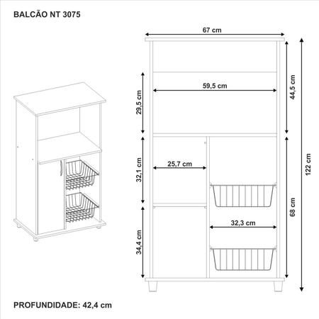 Imagem de Balcão Multuso para Forno e Microondas com Fruteira 1 Porta Nt 3075