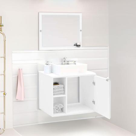 Imagem de Balcão para Banheiro 1 Porta 2 Nichos com Espelho e Cuba Branco