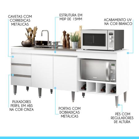 Imagem de Balcão para Cozinha Completo 183 x 52 Cm Nicho Forno/Micro Adega Cooktop Pia MDP Branco 2035 MENU