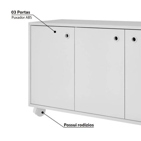 Imagem de Balcão para Escritório Baixo Pequeno 3 Portas com Rodízio Bho 25