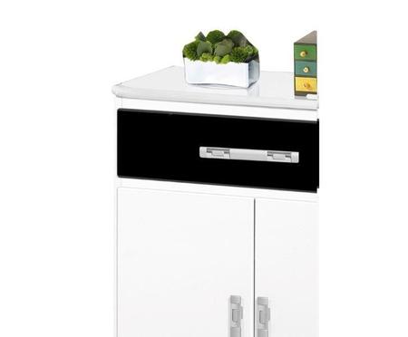 Imagem de Balcão para microondas ou forno elétrico com rodinhas nap. 2 portas + 1 gaveta cor branco preto marmorizado