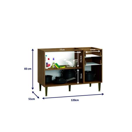 Imagem de Balcão para Pia 120cm 3 Portas 2 Gavetas Cook