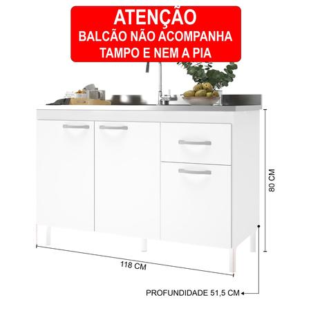 Imagem de Balcão para Pia De 120cm Sem Tampo Suiça Fidelitá Com 3 Portas 1 Gaveta Branco