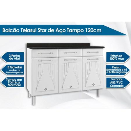 Imagem de Balcão Telasul Star Aço c/Tampo 120cm Branco/Preto
