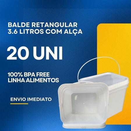 Imagem de Balde Alimentos 3.6L Retangular Com Tampa Lacre - 20 Pçs