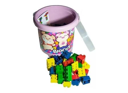 Baldinho com Blocos Pecinhas Lego de Montar Brinquedo Infantil 66 peças