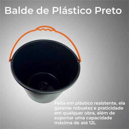 Imagem de Balde De Plástico Com Alça 12 Litros Resistente - Kit C/3un