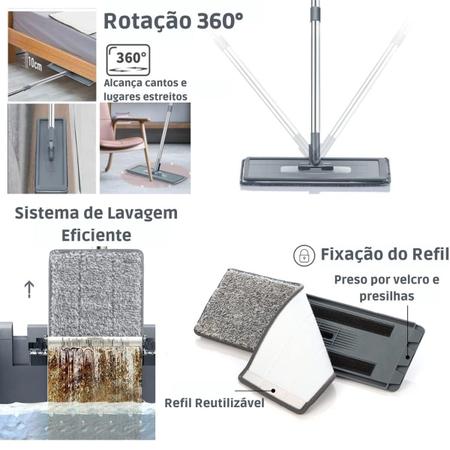 Imagem de Balde Flat Mop Esfregão Limpa Lava e Seca Rodo Gira 360