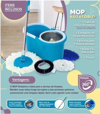 Imagem de Balde Mop esfregão 360 Giratório Inox 4 Refil cabo 1,60 metros maior da categoria