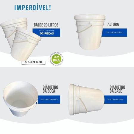Balde Óleo De Coco De 20L Alça Plástica E Tampa Lacre 2 Pçs - Nastripack Imagem de Balde Óleo De Coco De 20L Alça Plástica E Tampa Lacre 2 Pçs