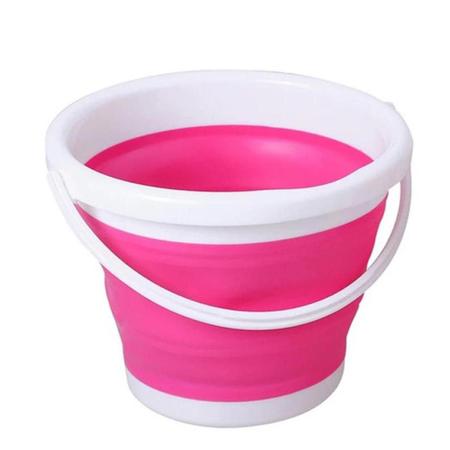 Imagem de Balde Retrátil Dobrável Silicone 10 Litros Portátil Rosa