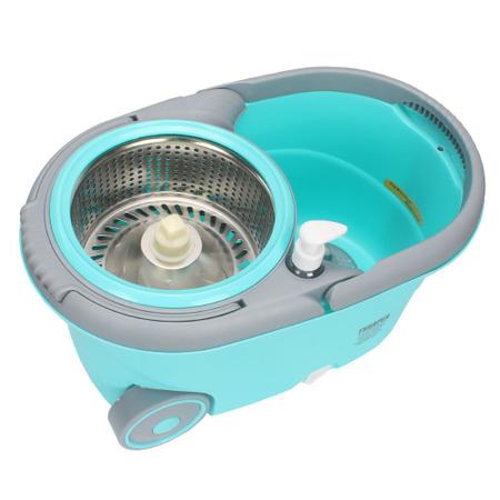 Imagem de Balde Spin Mop 360 Esfregão com cesto inox removível rodinhas alça dispenser saída de água SP520B