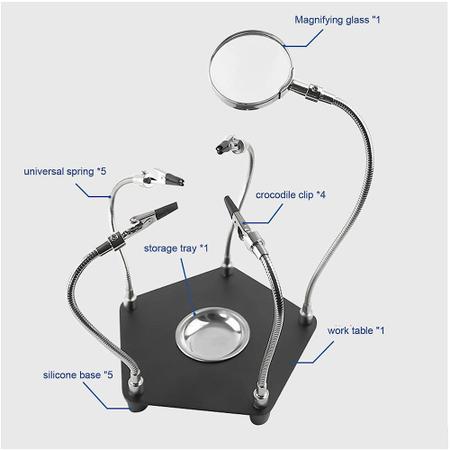 Imagem de Bancada De Reparo De Solda De Placa Com Lupa 3 X 4 Garras Jacaré CBRN20386