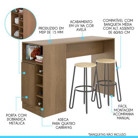 Imagem de Bancada Ilha Gourmet com Porta e Nichos 136 Cm MDP Avelã 0535 MENU