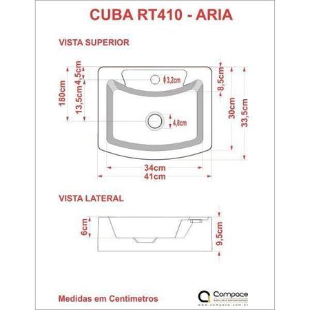 Imagem de Bancada para Banheiro 80cm com Cuba Aria e Prateleira 805W Metrópole Compace