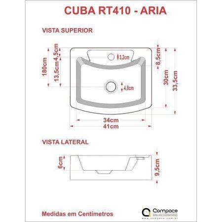 Imagem de Bancada para Banheiro 80cm com Cuba Aria Rt41 e Espelheira 801W Metrópole Compace