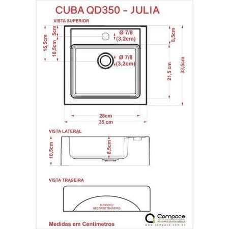Imagem de Bancada para Banheiro com Cuba Q35 Prateleira e Espelheira 606w Metrópole Compace