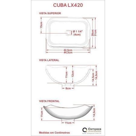 Imagem de Bancada para Banheiro Cuba Abaulada L42 com Prateleira 605w Metrópole Compace