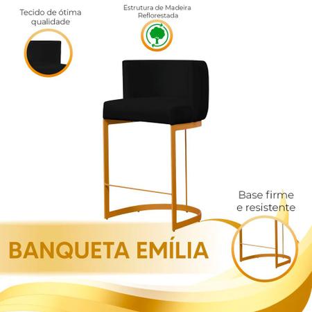 Imagem de Banco Banqueta Emília Decorativa para Cozinha em Suede Preto com Base Dourada Speciale Home