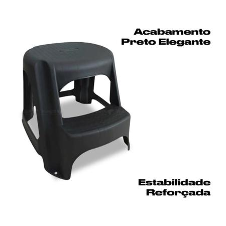 Imagem de Banco Banqueta Escada Step Multiuso Plástico 2 Degraus Preto