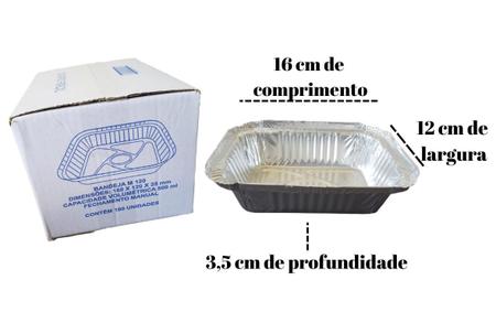 Imagem de Bandeja de Alumínio, Marmita, Marmitinha Marmitex Retangular Descartável C/ 100 Und 500ml 