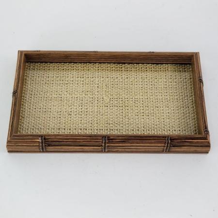 Imagem de Bandeja de Bambu com Sisal Natural e Vidro - Woodart 30x17cm