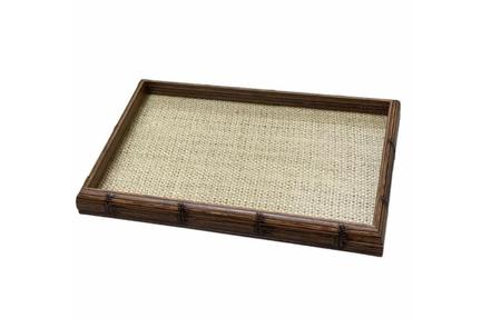 Imagem de Bandeja de Madeira Bambu c/ Sisal Natural 30x17x4cm Rojemac