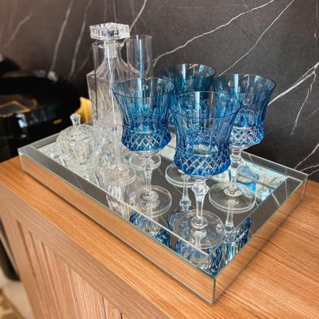 Imagem de Bandeja Decorativa Espelhada Prata Grande para Bebidas Taças 30x50 cm