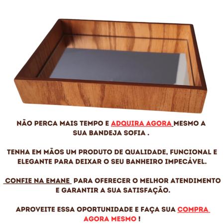 Imagem de Bandeja Espelhada De Madeira Premium Decorativa Banheiro Sala de Estar e Cozinha Sem Alça
