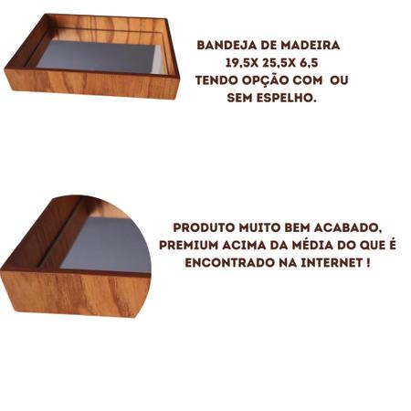 Imagem de Bandeja Espelhada De Madeira Premium Decorativa Banheiro Sala de Estar e Cozinha Sem Alça