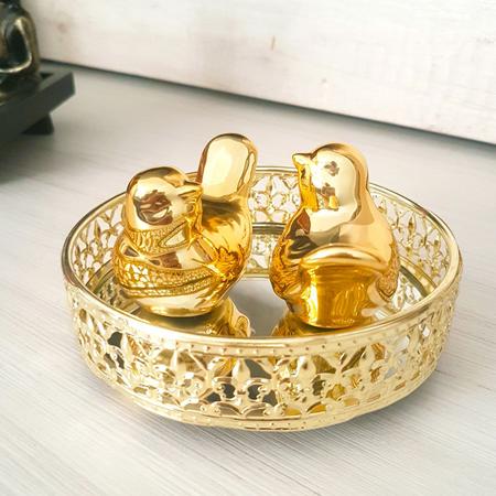 Imagem de Bandeja Espelhada Decorativa Gold Cozinha Lavabo Sala 13cm