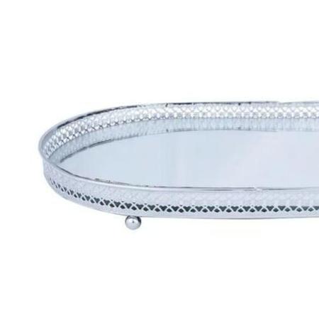 Imagem de Bandeja Espelhada Decorativa Para Banheiro Lavabo Metal Prata Oval 16x32cm