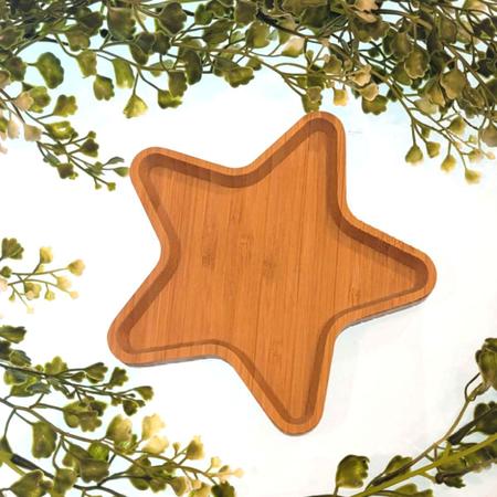 Imagem de Bandeja Petisqueira de Bambu Star Estrela Multiuso Porta Copos Mesa Posta 14,5cm