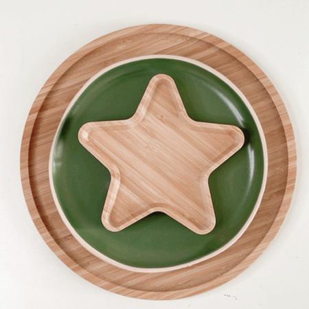 Imagem de Bandeja Petisqueira de Bambu Star Estrela Multiuso Porta Copos Mesa Posta 14,5cm
